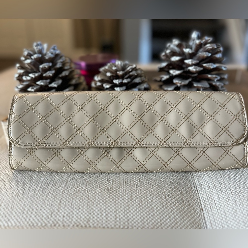 GAP Quilted Cream Clutch with Orange Lining